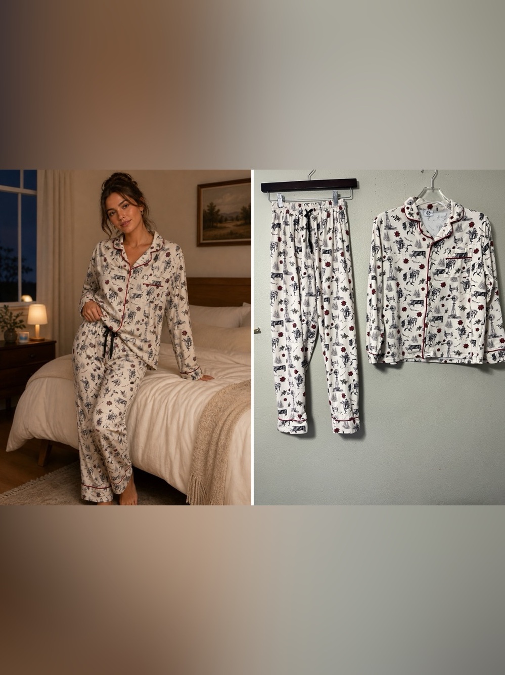 Western Horse Pajama Set Womens Cowkid Clothing Go Cowgirl Themed All Over Print